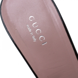 Pre Owned صندل سلايد غوتشي هورسبيت مقدمة مفتوحة جلد أسود لامع مقاس 39