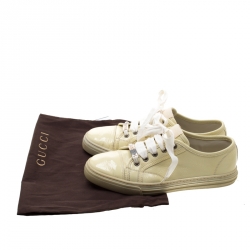 Pre Owned حذاء رياضي غوتشي أربطة جلد لامع أصفر مقاس 37