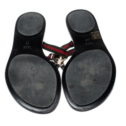 Pre Owned Gucci Black Leather/Canvas Web Detail ‘GG’ Thong Flat Sandals Size 39