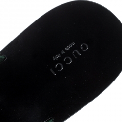 Pre Owned Gucci Black Leather/Canvas Web Detail ‘GG’ Thong Flat Sandals Size 39