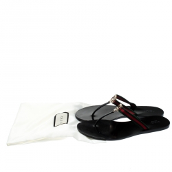 Pre Owned Gucci Black Leather/Canvas Web Detail ‘GG’ Thong Flat Sandals Size 39