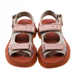 Pre Owned Gucci Tricolor Leather And Mesh Aguru Platform Sandals Size 37.5