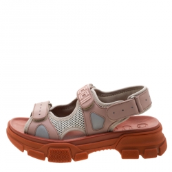 Pre Owned Gucci Tricolor Leather And Mesh Aguru Platform Sandals Size 37.5