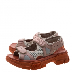 Pre Owned Gucci Tricolor Leather And Mesh Aguru Platform Sandals Size 37.5