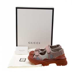 Pre Owned Gucci Tricolor Leather And Mesh Aguru Platform Sandals Size 37.5
