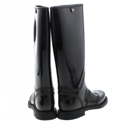 Pre Owned Gucci Black Rubber Aberdeen Brogue Detail Mid Calf Rain Boots Size 40