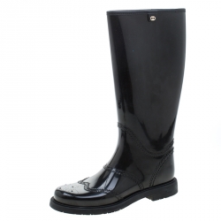 Pre Owned Gucci Black Rubber Aberdeen Brogue Detail Mid Calf Rain Boots Size 40