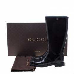 Pre Owned Gucci Black Rubber Aberdeen Brogue Detail Mid Calf Rain Boots Size 40
