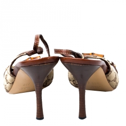 Pre Owned Gucci GG Canvas Bamboo Horsebit Slingback Sandals Size 38