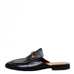Pre Owned Gucci Black Leather Princetown Flat Slide Loafers Size 38.5