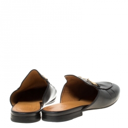 Pre Owned Gucci Black Leather Princetown Flat Slide Loafers Size 38.5