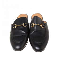 Pre Owned Gucci Black Leather Princetown Flat Slide Loafers Size 38.5