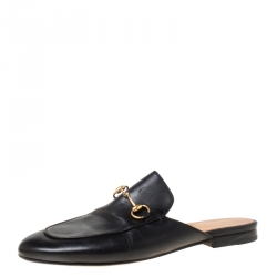 Pre Owned Gucci Black Leather Princetown Flat Slide Loafers Size 38.5