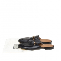 Pre Owned Gucci Black Leather Princetown Flat Slide Loafers Size 38.5