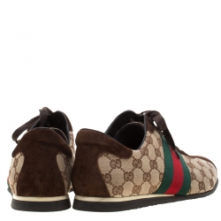 Gucci Beige GG Canvas And Brown Suede Web Detail Sneakers Size 41