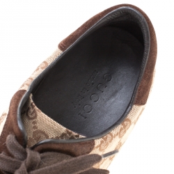 Gucci Beige GG Canvas And Brown Suede Web Detail Sneakers Size 41