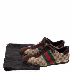 Gucci Beige GG Canvas And Brown Suede Web Detail Sneakers Size 41