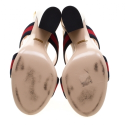 مملوكة مسبقًا Gucci Multicolor Leather And Web Trim Block Heel Sandals Size 39.5