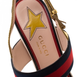 مملوكة مسبقًا Gucci Multicolor Leather And Web Trim Block Heel Sandals Size 39.5