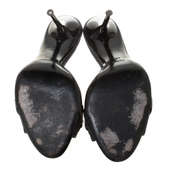 Pre Owned صندل غوتشي كانفاس غوتشيسيما أسود هورسبيت مقدمة مفتوحة مقاس 40