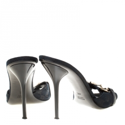 Pre Owned صندل غوتشي كانفاس غوتشيسيما أسود هورسبيت مقدمة مفتوحة مقاس 40