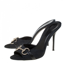 Pre Owned صندل غوتشي كانفاس غوتشيسيما أسود هورسبيت مقدمة مفتوحة مقاس 40