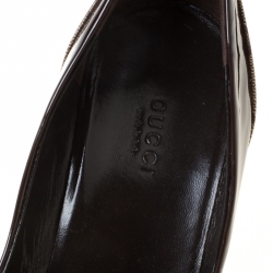 Pre Owned Gucci Brown GG Crystal Canvas And Leather Bamboo Horsebit Block Heel Pumps Size 38