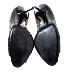 Pre Owned حذاء كعب عالي غوتشي مقدمة مفتوحة جلد غوتشيسيما أسود مقاس 41