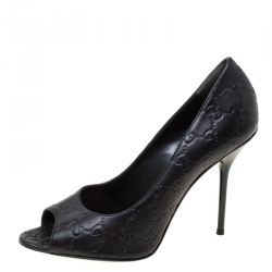 Pre Owned حذاء كعب عالي غوتشي مقدمة مفتوحة جلد غوتشيسيما أسود مقاس 41