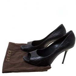 Pre Owned حذاء كعب عالي غوتشي مقدمة مفتوحة جلد غوتشيسيما أسود م قاس 41