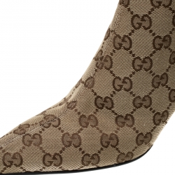 Pre Owned Gucci Brown And Beige GG Monogram Canvas Pointed Toe Ankle Boots Size 37.5