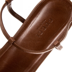 Pre Owned Gucci Brown Leather Web Detail Liliana Horsebit Flat Sandals Size 37