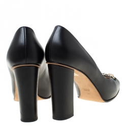 Pre Owned Gucci Black Leather Horsbit Block Heel Pumps Size 41