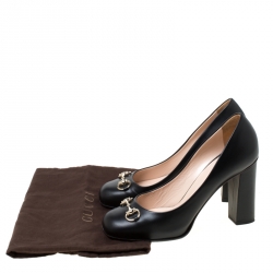 Pre Owned Gucci Black Leather Horsbit Block Heel Pumps Size 41