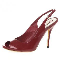 مملوكة مسبقًا Gucci Red Patent Sofia Peep Toe Slingback Sandals Size 39.5