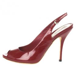 مملوكة مسبقًا Gucci Red Patent Sofia Peep Toe Slingback Sandals Size 39.5