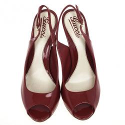مملوكة مسبقًا Gucci Red Patent Sofia Peep Toe Slingback Sandals Size 39.5
