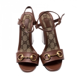 Pre Owned صندل غوتشي ليفورد هورسبيت سير كاحل جلد بني مقاس 37