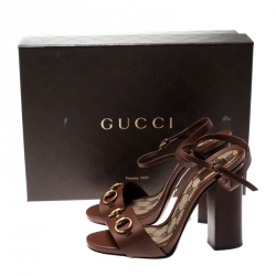 Pre Owned صندل غوتشي ليفورد هورسبيت سير كاحل جلد بني مقاس 37