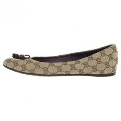 Pre Owned Gucci Guccissima Canvas Bamboo Tassel Ballet Flats Size 41