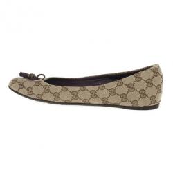 Pre Owned Gucci Guccissima Canvas Bamboo Tassel Ballet Flats Size 41