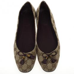 Pre Owned Gucci Guccissima Canvas Bamboo Tassel Ballet Flats Size 41