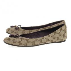 Pre Owned Gucci Guccissima Canvas Bamboo Tassel Ballet Flats Size 41