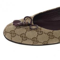 Pre Owned Gucci Guccissima Canvas Bamboo Tassel Ballet Flats Size 41