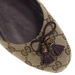 Pre Owned Gucci Guccissima Canvas Bamboo Tassel Ballet Flats Size 41