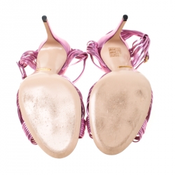 Pre Owned Gucci Metallic Pink Strappy Leather Allie Knot Sandals Size 40