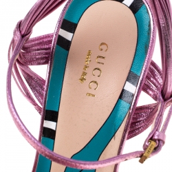 Pre Owned Gucci Metallic Pink Strappy Leather Allie Knot Sandals Size 40