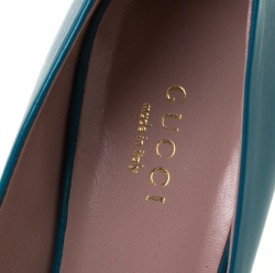 Pre Owned Gucci Turquoise Patent Leather Jolene Horsebit Pumps Size 36