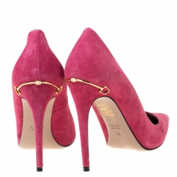 Pre Owned Gucci Pink Suede Elizabeth Horsebit Pointed Toe Pumps Size 36