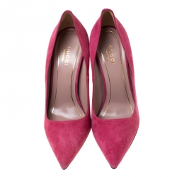 Pre Owned Gucci Pink Suede Elizabeth Horsebit Pointed Toe Pumps Size 36